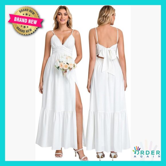 Floral Maxi Dress Boho Elegant V Neck Lace Bow Adjustable Straps Summer Casual
